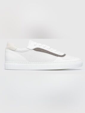 Brunello Cucinelli White Low-Top Sneaker with Gray Trim
